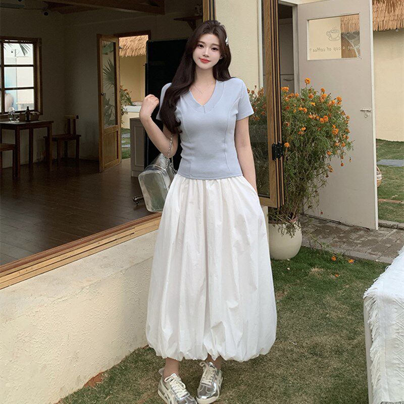 新品白色短袖ft恤女夏季新款胖mm修身内搭可外穿v领打底衫百搭纯