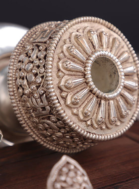 极速藏式尼d泊尔手工白铜贲巴壶雕花款八吉祥文巴壶家用净水瓶摆