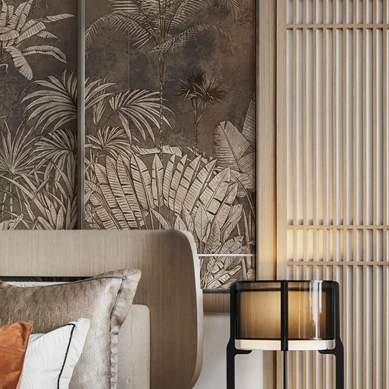 极速《丛林之e舞》复古轻奢热带仙鹤豹子墙贴客厅壁纸屏风贴纸自