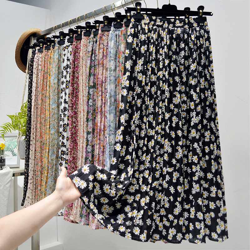 极速Summer Skirts Womens 2022 New Vintage Floral PVrint Chif