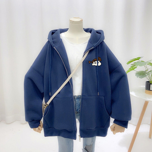 新品大码连帽开衫卫衣女早秋iwns潮酷原宿风胖mm宽松外套薄款拉链