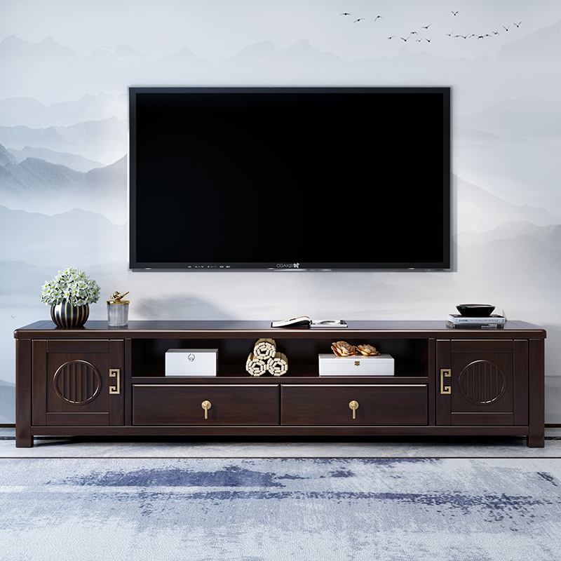 极速新中式实木电视m柜茶几组合客厅现代简约胡桃木家具地柜卧室