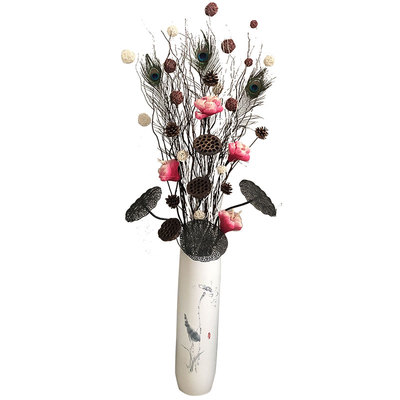 极速干树枝装饰干花束欧式插花客厅落地装饰花仿陶U瓷大花瓶电视
