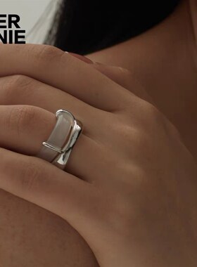 极速HERRNIE时尚简约迷路员系列透明银玛瑙I双圈戒指新CHENSHOP设