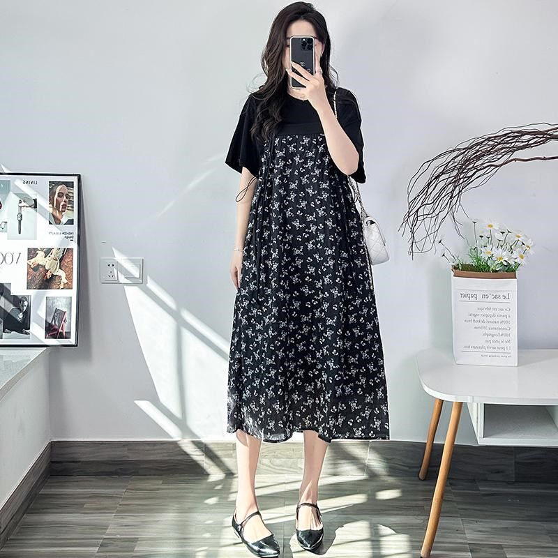 新品孕妇装连衣裙2025新u款夏季时尚洋气韩版宽松大码显瘦碎花雪