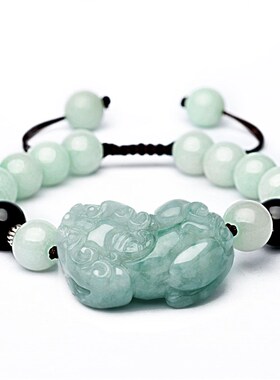 新品翡翠貔貅手链玉m貔犰红绳手链手工编织男款女士玉皮丘情侣饰