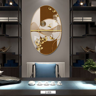 极速新中式入户玄关装饰画通道走廊尽头金玉满堂挂U画寓意椭圆形