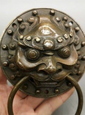 极速仿古纯铜兽头门环中式狮子头虎头拉手麒麟大T门把手复古木门