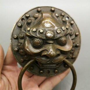 极速仿古纯铜兽头门环中式狮子头虎头拉手麒麟大T门把手复古木门