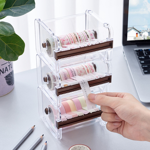 极速日本进口手账胶带收纳盒 x桌面和纸胶带座 透明分装切割器办