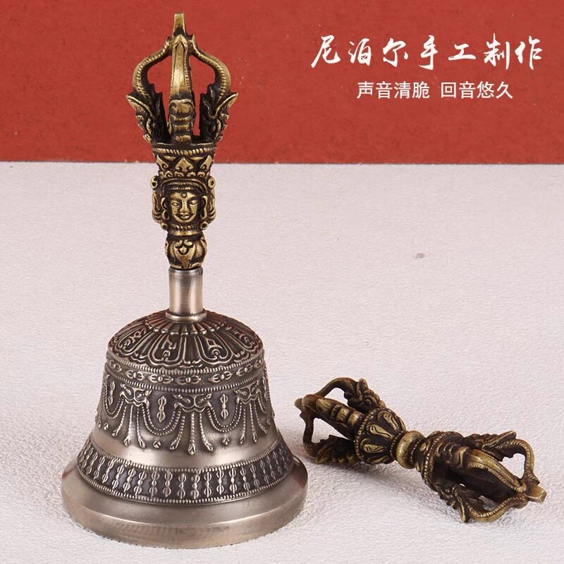 极速尼泊尔进口手工五股金刚铃杵纯F铜铃铛藏式用品居家摆件密宗