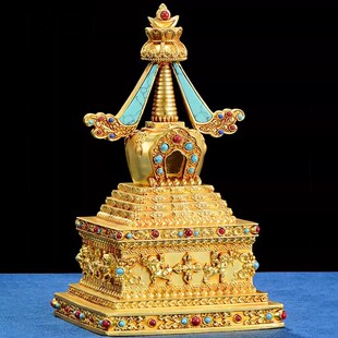 极速全鎏金菩提塔彩珠镶嵌u如来八塔舍利塔家用八吉祥雕花佛塔宝