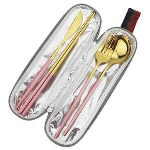 极速Pink Gold Dinnerware Set TravelF Camping Cutlery Set Kni