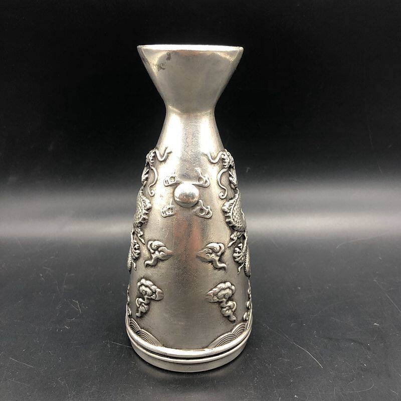 极速古玩杂项收藏仿古乾隆年制白铜双龙J戏珠分酒器工艺品家居摆
