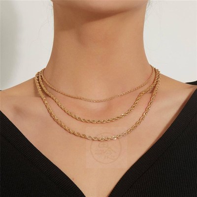 极速Jewelery fashion temperament multi layers twist clavicl