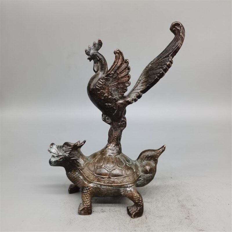 极速复古a老包浆金鸡独立龙龟摆件铜器工艺品摆件家居装饰品