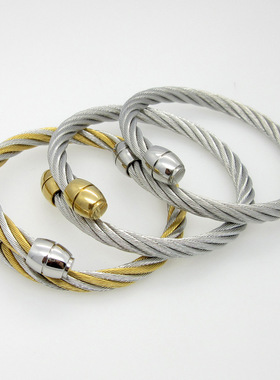 极速金色钢色手镯麻花钢筋v钢丝可调节手环钛钢饰品情人节生日礼