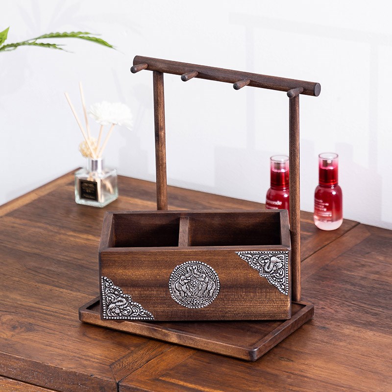 极速入户玄关钥匙收纳进门u鞋柜摆件家用客厅桌面首饰长方形木质