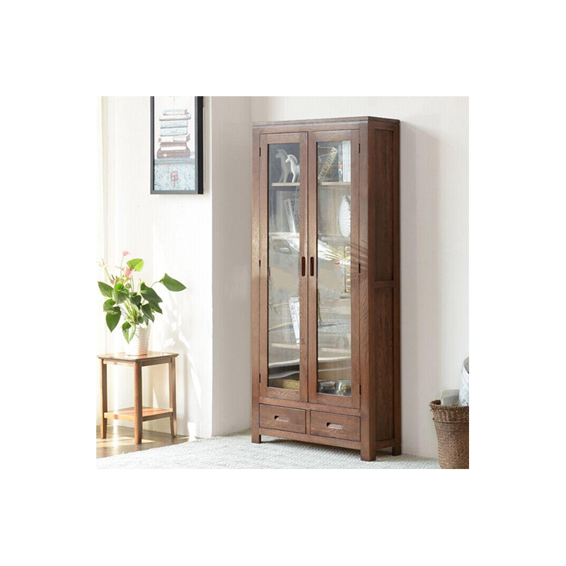 极速实木书柜书架带玻璃门书房置C物架书橱展示收纳柜白橡木储物