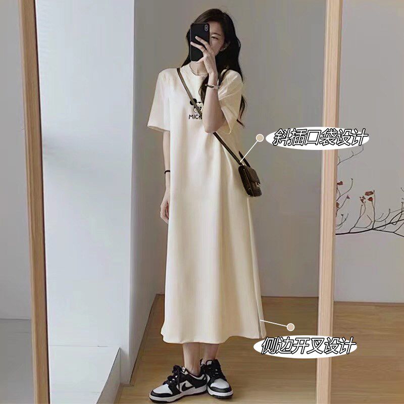 极速孕妇连衣裙夏装2025新y款休闲简约t恤裙子时尚开叉长裙孕妈妈