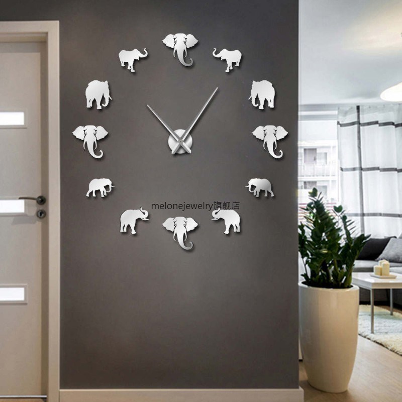 极速DIY elephant wall rart acrylic frameless  wall clock rro