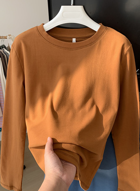 极速2023年秋冬装新款白色磨毛B长袖t恤女西装内搭叠穿上衣德绒打