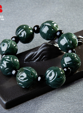 极速天然和田玉h青玉手串男款文玩单圈佛珠手链女士送礼物珠宝玉