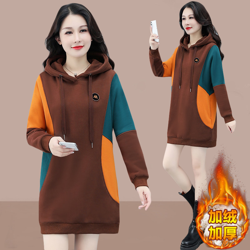 极速加绒卫衣女爆款加厚外套202B3年冬季新款时尚中长款小个子洋