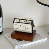 极速木质复古新款 饰品摆件日 创意台历转轮万A年历旋转机械桌面装