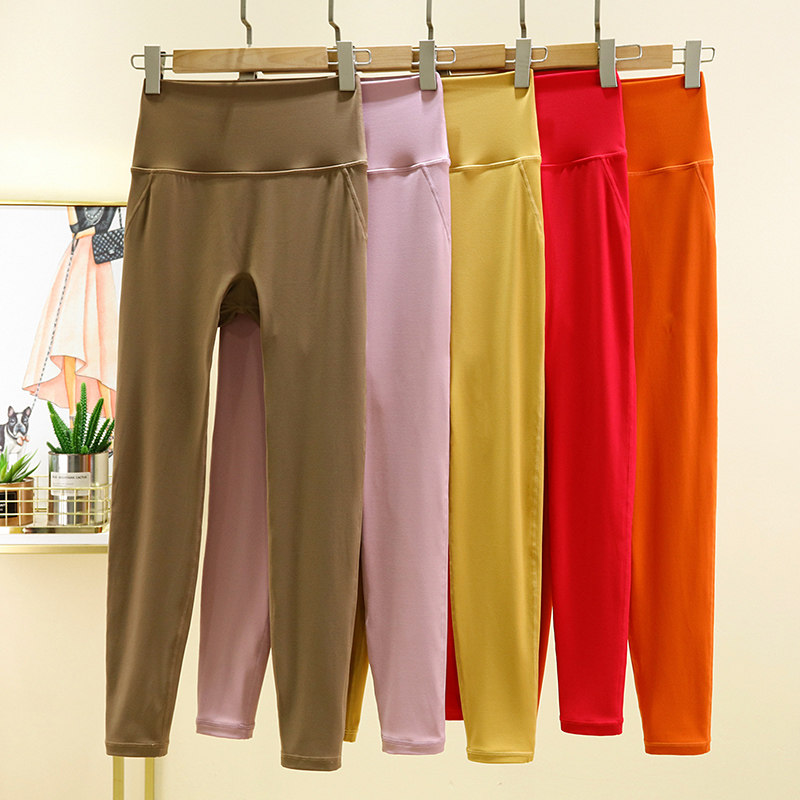 新品免穿内裤零j感一片式瑜伽裤无痕裸感后口袋蜜桃提臀紧身运动