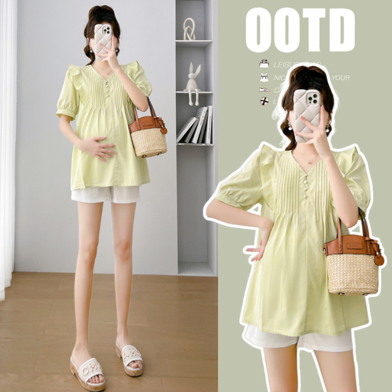 新品孕妇a上衣夏季新款时尚套装小个子洋气时髦短袖娃娃衫短裤夏