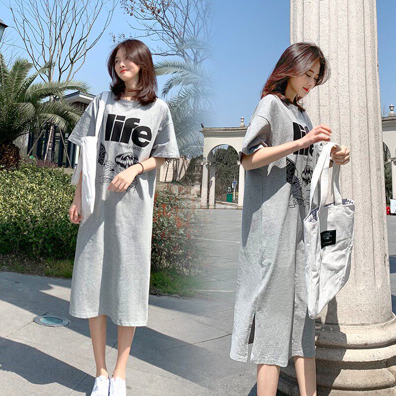 极速孕妇连衣裙女夏装上衣外出时尚韩版J宽松短袖中长款潮辣妈个