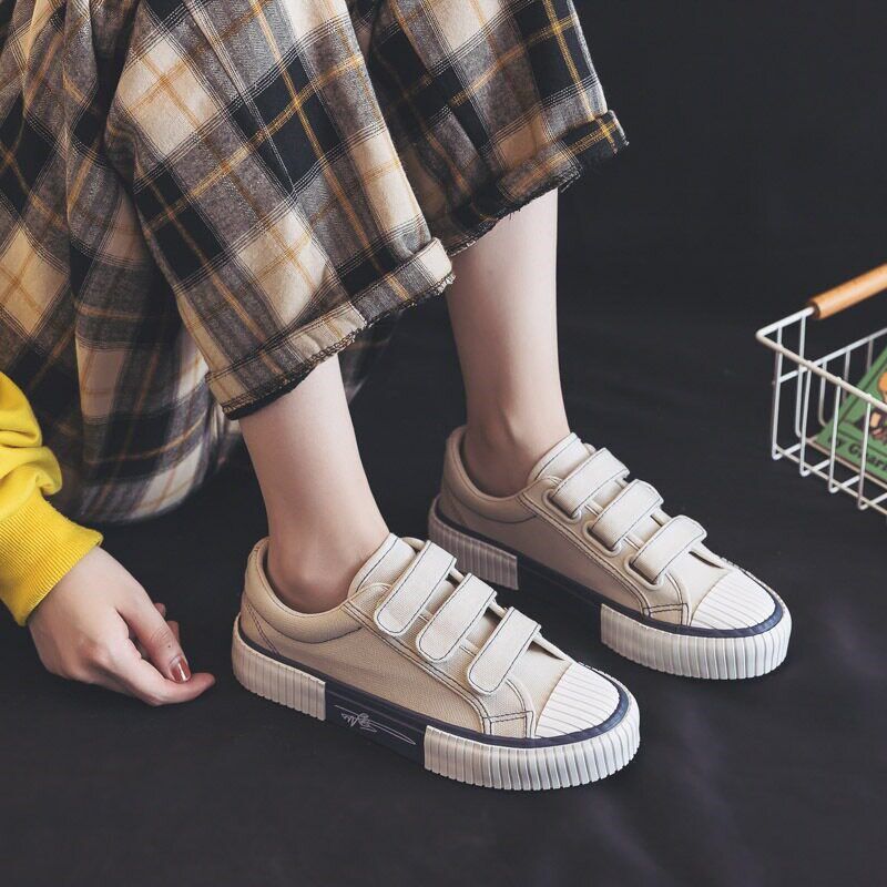 新品懒人魔术贴帆布鞋女2026新款春G秋款百搭休闲板鞋小白鞋布鞋