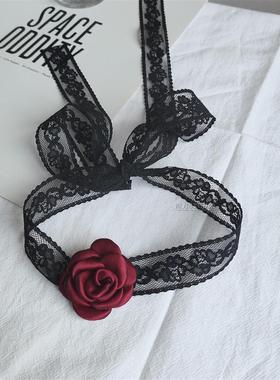 性感黑蕾丝酒红复古玫瑰