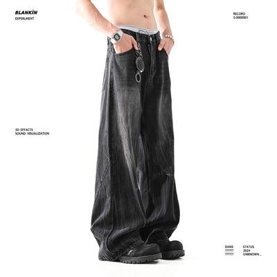 BLANKIN 美式复古水洗黑色牛仔裤男潮牌巴家cleanfit直筒阔腿裤子