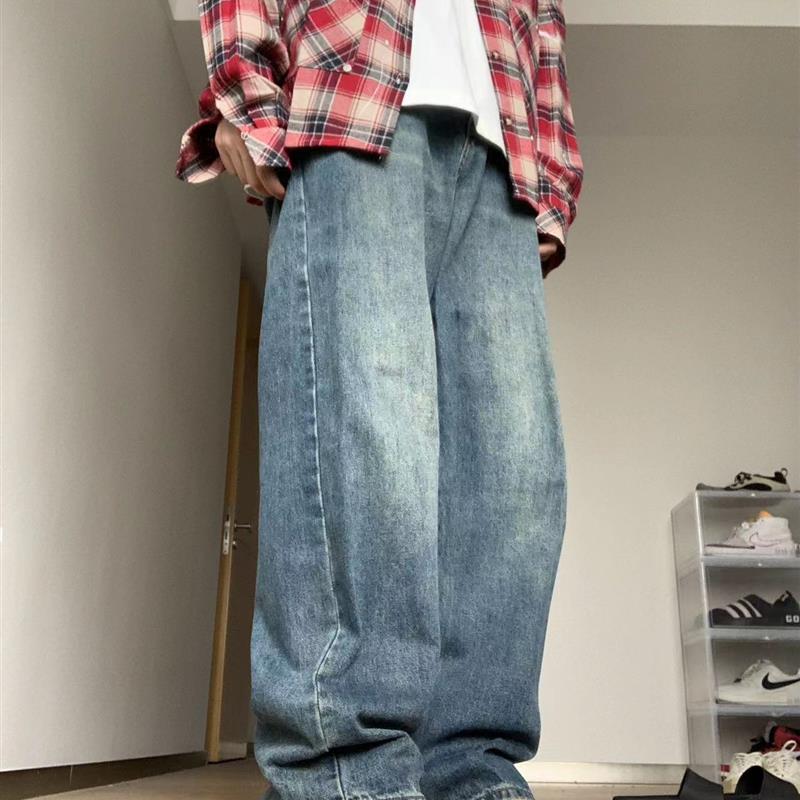 22TREE美式复古深蓝水洗牛仔裤风格百搭休闲潮流直筒宽松高街男女
