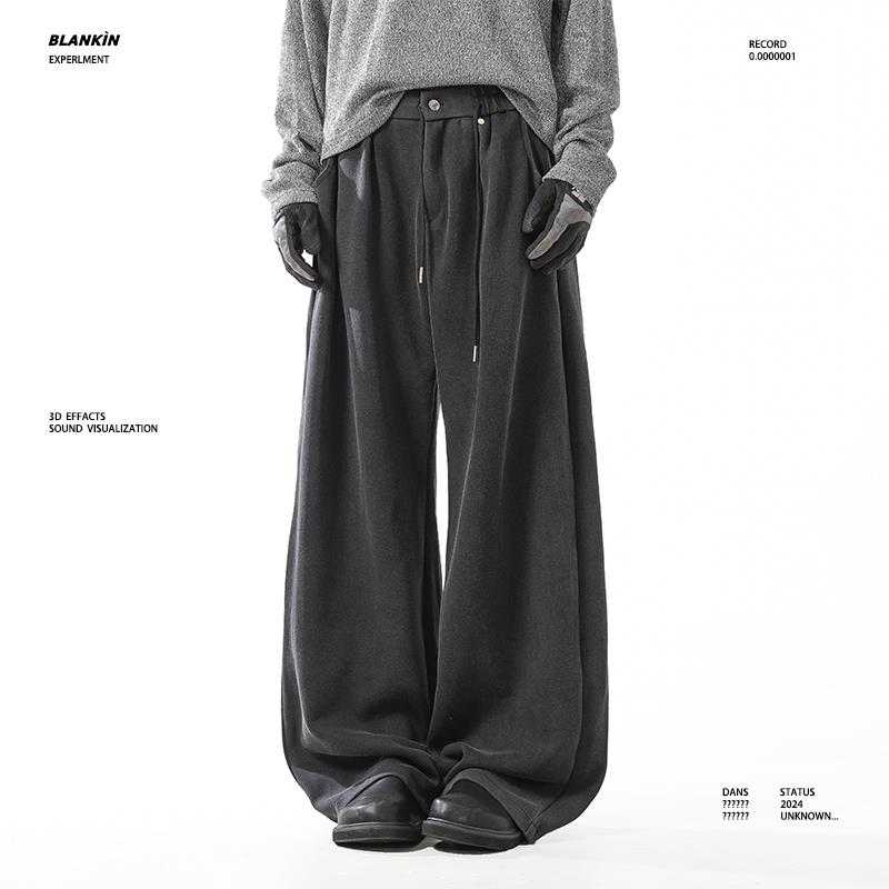 BLANKIN 基础款重磅水洗灰色休闲裤男秋冬松弛感宽松阔腿直筒卫裤