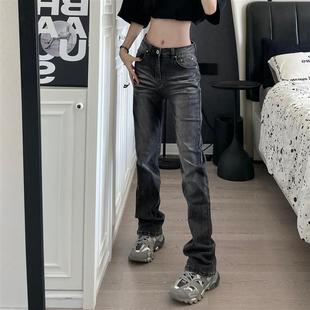 加长裤 9002up美式 直筒修身 窄版 子男女 高街水洗黑色弹力微喇牛仔裤