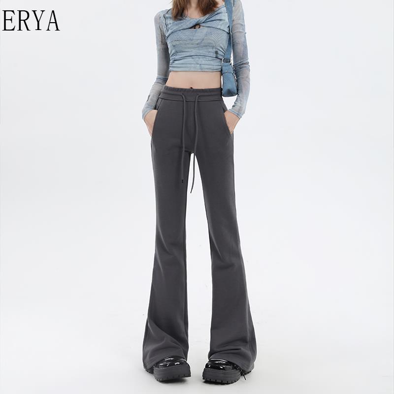 美式辣妹低腰微喇裤女秋冬新款抽绳运动卫裤垂感拖地显瘦休闲裤子