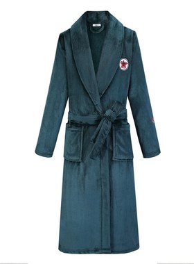 极速Winter Warm Men Nightwear PatcEhwork Long Robe Gown Slee