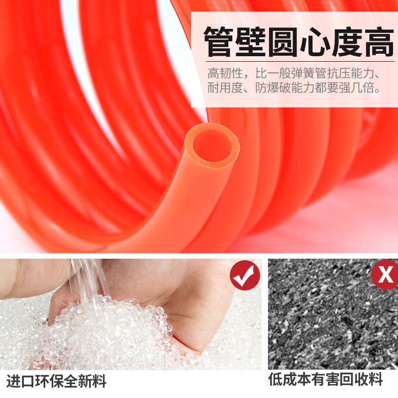 极速弹簧气管10mm螺旋气管PU4*6高压伸缩软N管8空压机气泵汽管带