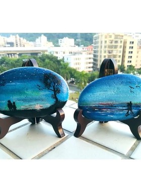 极速石头画支架盘子托架实木展示架摆件小底座S鹅卵石普洱茶架子