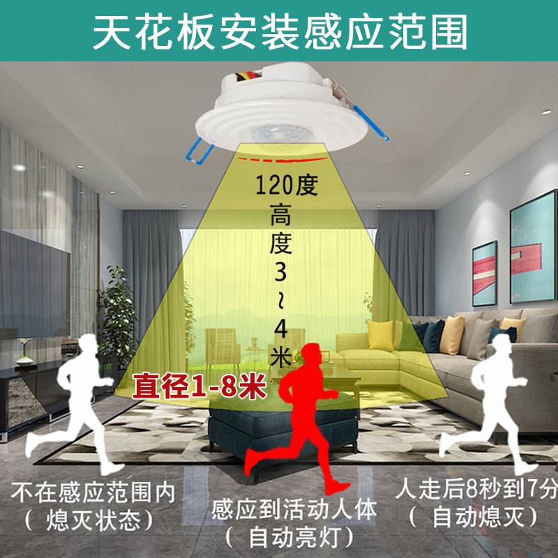 极速嵌入式人体感应开关220V/24V/F12V干接点酒店智能家居红外线