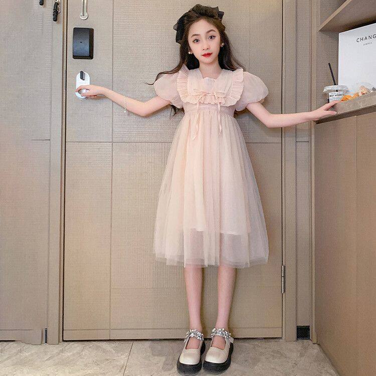 极速新女童泡f泡袖洋装2023夏季新款儿童裙子洋派小女孩网纱甜美