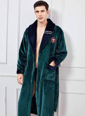 极速Men Flannel Robe Sleepwear WiDnter Warm Kimono Bathrobe