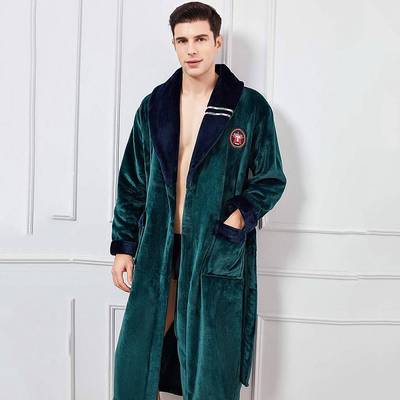 极速Men Flannel Robe Sleepwear WiDnter Warm Kimono Bathrobe