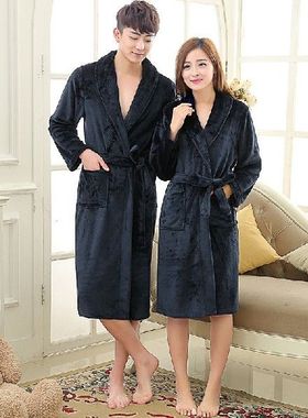 极速Women Men Long Soft Warm Coral FleeceL Bathrobe Winter K