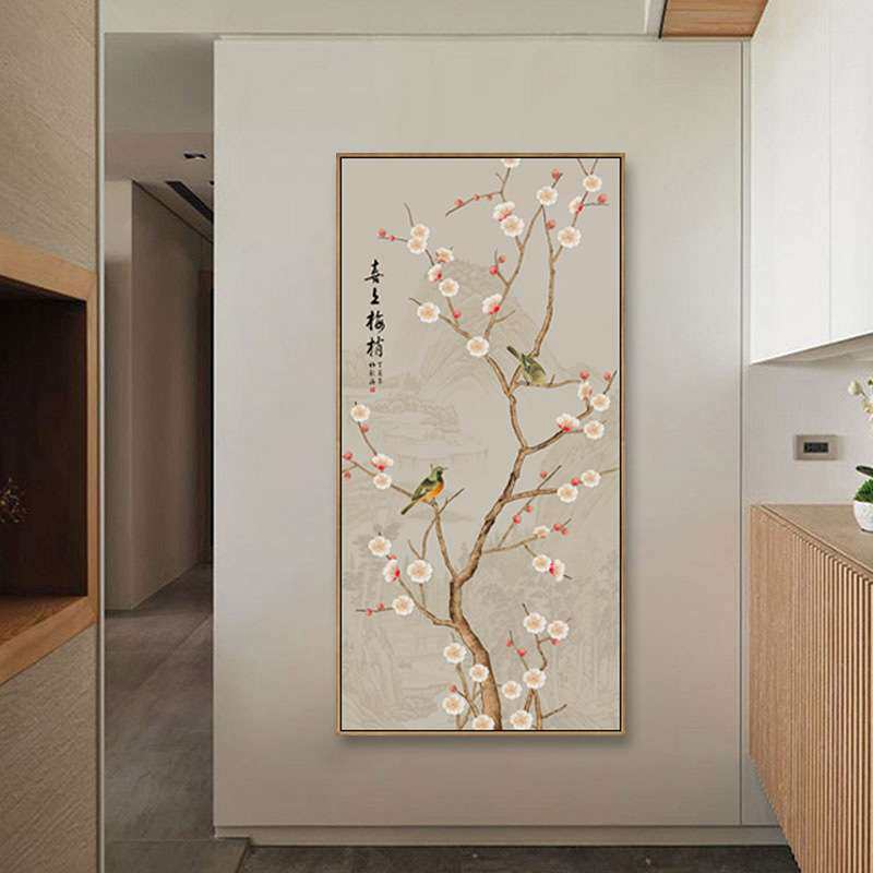 繁花似锦·初春  新中式玄关装饰画客厅走廊挂画古典竖版花鸟壁画
