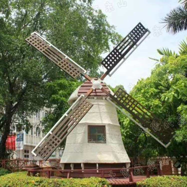 防腐木碳化木户外景观电动荷兰风车现货实木转动风车制做