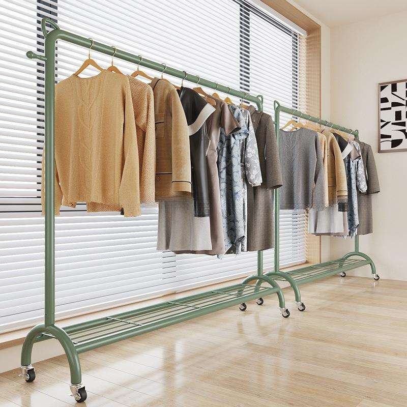 带轮晾衣架子落地加粗服装店衣服架子展示架阳台室内挂衣架杆加长